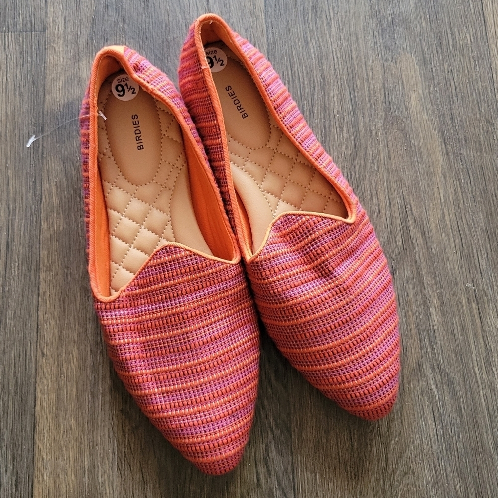 Birdies Heron Woven Sangria Striped Flats - Orange and Pink